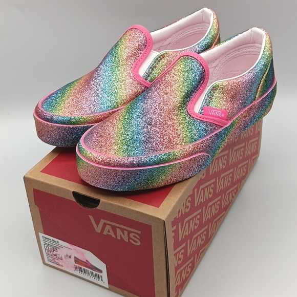 NIB Vans Classic Girls Slip Ons Shoes Various Sizes Glitter Rainglow - Picture 12 of 13